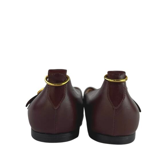 Gianvito Rossi Burgundy Leather Pointed Toe Buckle Strap Slip On Ballet Flats 9 - Picture 3 of 7